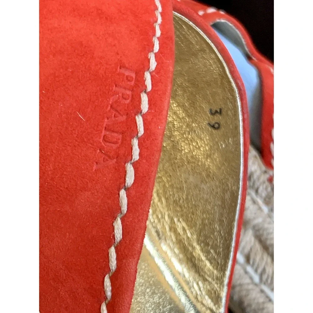 Authentic PRADA Red Espadrille Slide Wedges Sandal Size 8.5